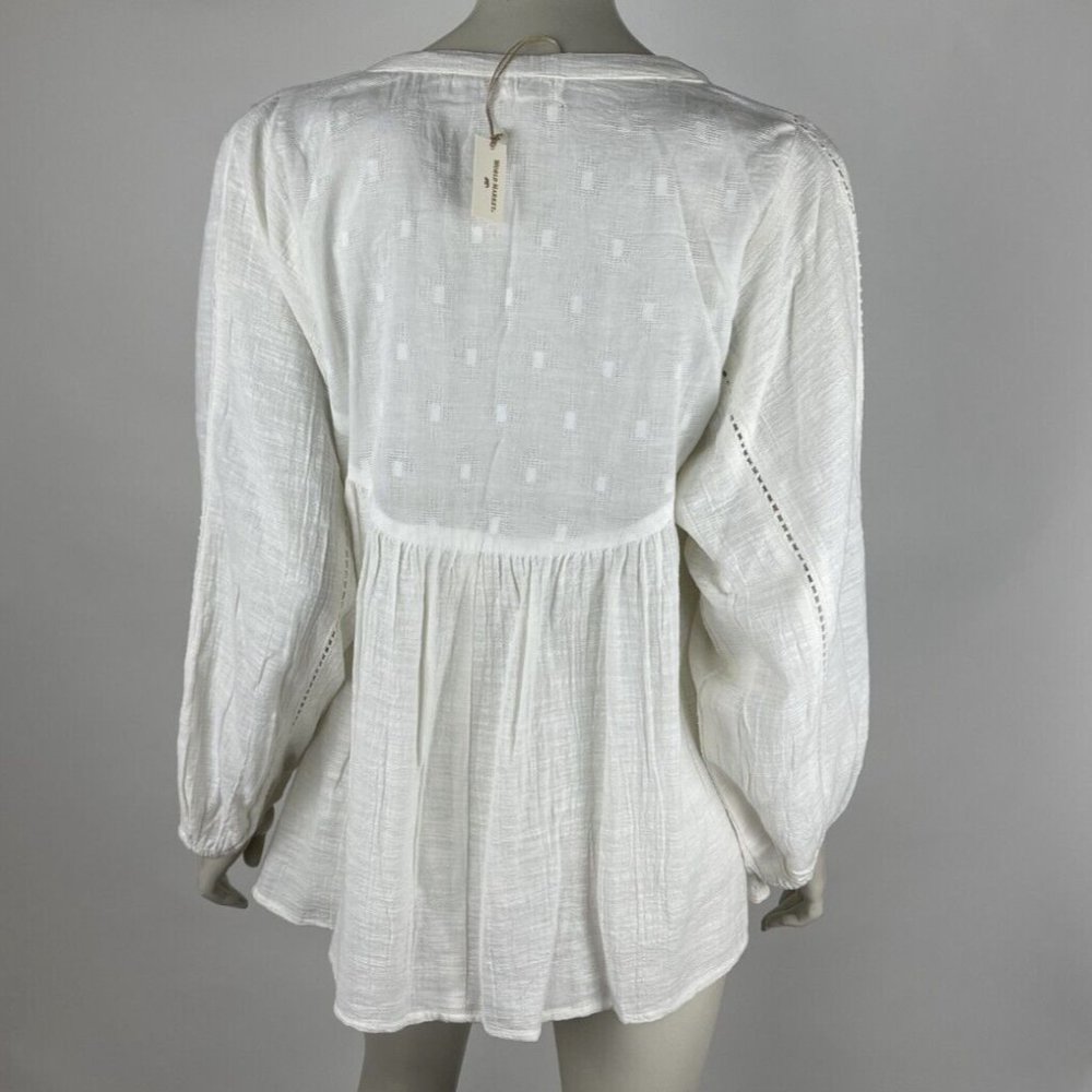 World Market Cotton Tunic Top Women L XL NWT V-neck Boho Long Sleeve Blouse